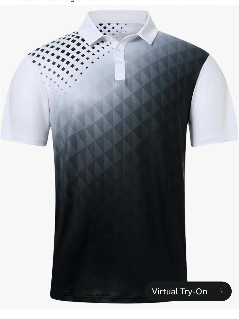 Men's Black and White Gradient Polo Shirt